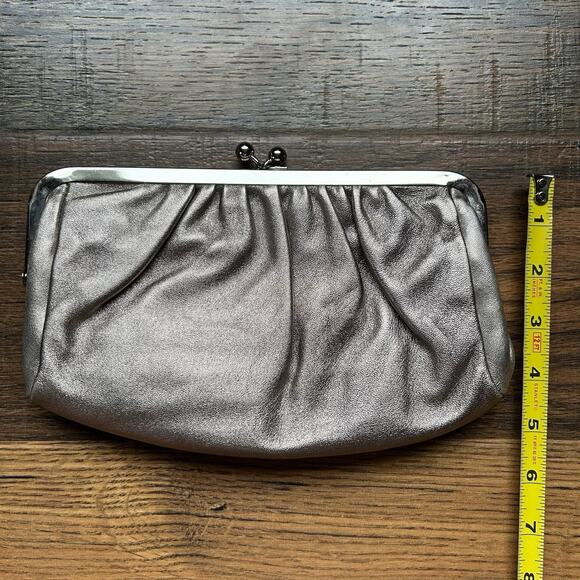 Express Genuine Leather Metallic Clutch Purse Kiss Lock Frame Bag Vintage Y2K - Picture 5 of 6